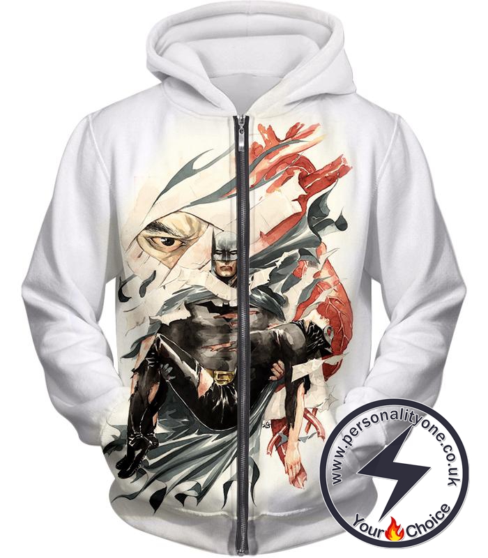 Master Warrior Batman x Talia al Ghul Cool White Zip Up Hoodie